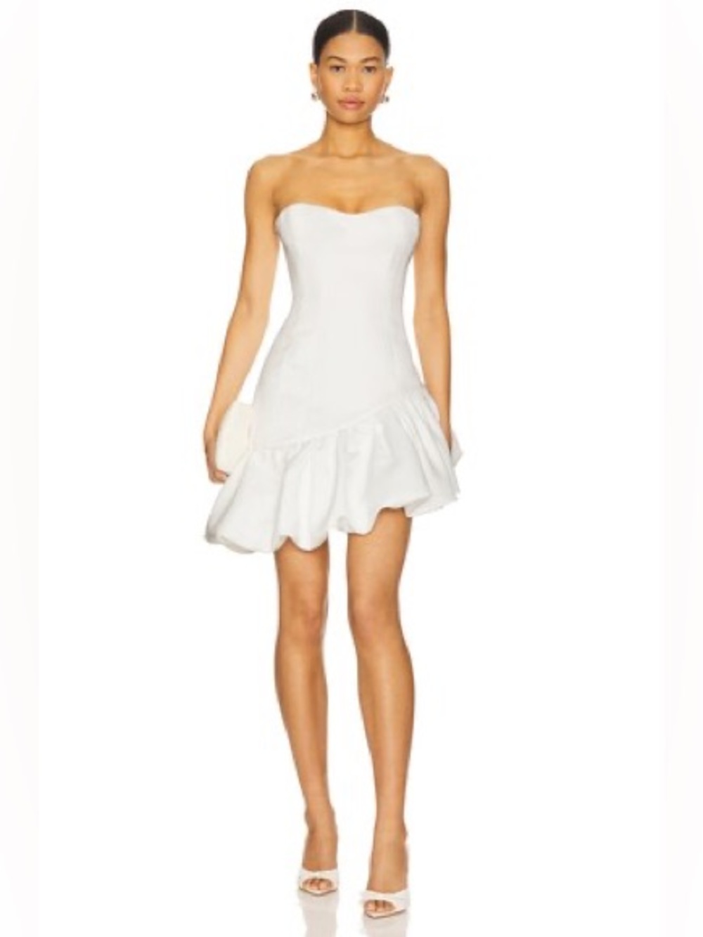 Lovers + Friends Giselle Mini White Strapless Sweetheart Ruffle Mini Revolve
